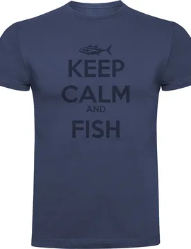 Keep Calm And Fish Short Sleeve T-shirt Denim Blue 3XL Men - Kruskis - FashionsVida