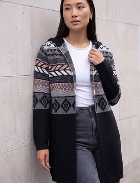Women's Nordic Hooded Cardigan Sweater in Black Size: 20 - Black - Size: 20 - Roman - FashionsVida
