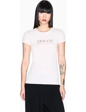 Camiseta de mujer de manga corta con logo metalizado - Armani Exchange - FashionsVida