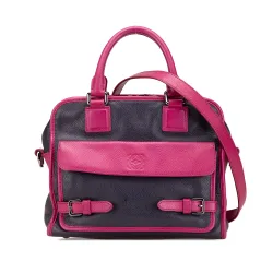 Womens Leather Satchel Handbag Twotone Design - Purple - One Size