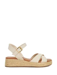 Wide Fit Leather Woven Flatform Sandals Ecru female