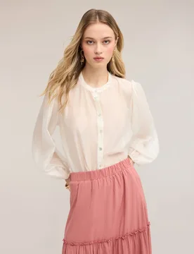 Camisa de mujer con encaje en la espalda ajuste regular con cierre frontal de botones - Motivi - FashionsVida