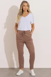 Women's Tapered Elasticated Waist Trousers in Tan Size: 16 - Tan - Size: 16