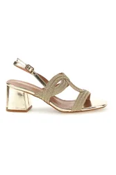 Sandali oro con cinturini intrecciati e tacco largo P696 36