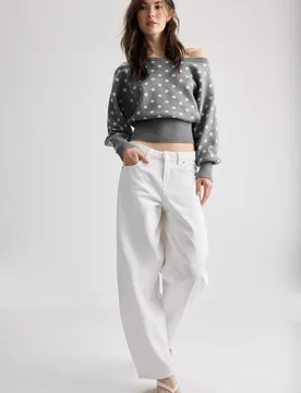 Asymmetrischer Strickpullover mit Rippsaum Graumeliert XS - Stradivarius - FashionsVida