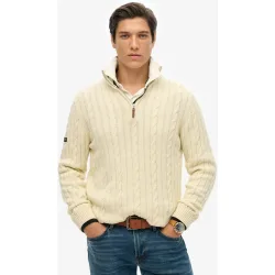 Jersey de hombre Preppy de algodón con punto trenzado y media cremallera