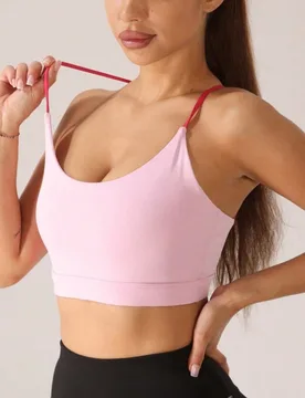 Sujetador deportivo de seis tiras con bloques de color sin espalda para mujeres, sujetador de fitness con tiras de espagueti y diseño hueco a prueba - Shein - FashionsVida