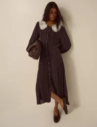 Polka Dot Midi Tea Dress Chocolate female