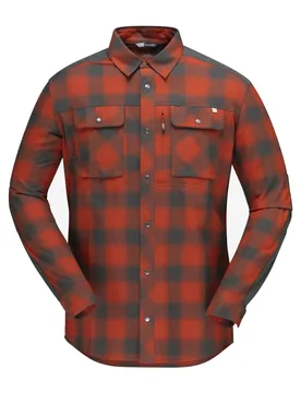 Norrona - Chemise de randonnée en laine - Svalbard Flannel Shirt M Rooibos Tea/Slate Grey en Coton - Taille XS - Rouge - Norröna - FashionsVida
