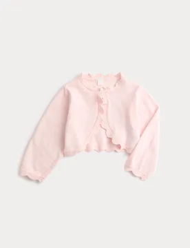 Pure Cotton Scallop Edge Cardigan (0-3 Yrs) Pink Female - M&S - FashionsVida