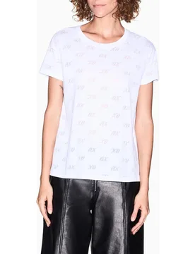 Camiseta de mujer de manga corta, estampado multilogo al tono - Armani Exchange - FashionsVida