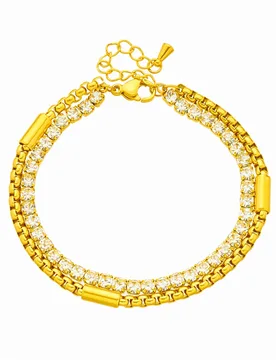 Punk Box/Tennis Chain Bracelet Female Gold Color Stainless Steel Double Layered Hand Chain Link Bracelet for Woman Jewelry Gift - Aliexpress - FashionsVida
