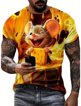 D Printed Mouse Cheese Raccoon T-Shirt For Men Cartoon Animal Pattern Tees Summer Loose Round Neck Tops T Shirts Short Sleeves - Aliexpress - FashionsVida