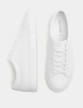 Wide Fit Lace Up Trainers White male - M&S - FashionsVida
