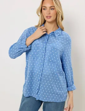 Women's Dobby Cotton Long Sleeve Shirt in Blue Size: 12 - Blue - Size: 12 - M&Co - FashionsVida