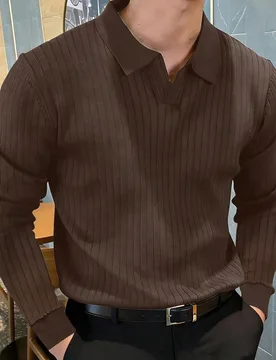 Camisa polo de manga larga de unicolor casual para ir al trabajo, formal para hombres XL - Shein - FashionsVida