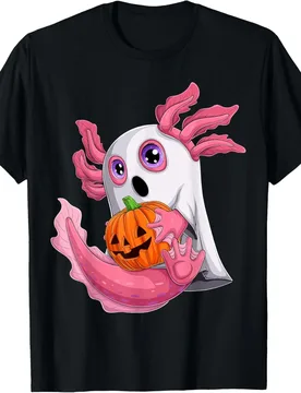 Ghost Axolotl Halloween Costume Graphic Tee Men Cute Spooks-a-lotl Summer Crewneck T-Shirt - Aliexpress - FashionsVida