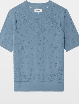 Zadig & Voltaire - Jersey de mujer de mangas cortas con cuello redondo y punto calado - Zadig & Voltaire - FashionsVida