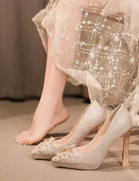 Shoes for Women 2026 Fashion Pointed High Heels Luxury Wedding Shoes Women Rhinestone Versatile Sequins Waterproof Single Shoes - Aliexpress - FashionsVida