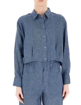 Camicia cropped lino BLU 44 - OTTOD'AME - FashionsVida
