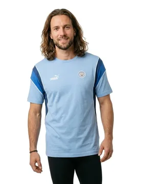 T-shirt à Manches Courtes Manchester City Football Archive Team Light Blue / Lake Blue M Homme - Puma - FashionsVida