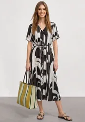 Midi-Kleid mit V-Neck und Print female Braun