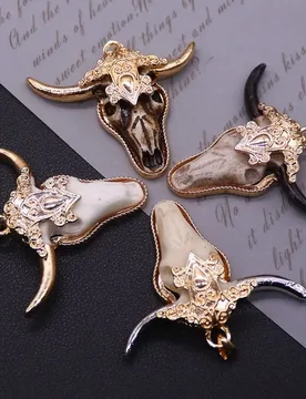 Vintage resin Bull Skull Charm Pendant Boho Western Animal Head Rhinestone and Shell Inlay DIY Jewelry Making Gift - Aliexpress - FashionsVida