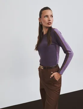 Jersey bicolor de mujer de punto fino con detalle de rayas en mangas - Hannibal Laguna Collection - FashionsVida