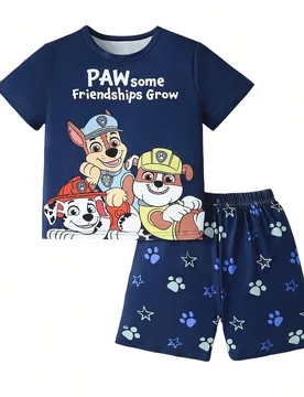 Piezas Conjunto de para niños, incluye camiseta de manga corta con estampado de cachorros de dibujos animados azul y pantalones cortos, ropa de dormi - Shein - FashionsVida