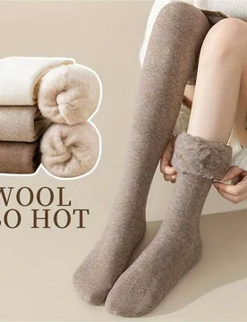 Pares de calcetines por encima de la rodilla para mujer para otoño/invierno, calcetines largos cálidos forrados de lana, protección anticongelante, - Shein - FashionsVida