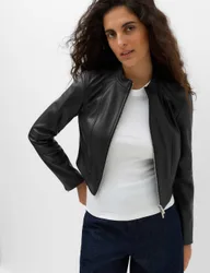 Faux Leather Funnel Neck Cropped Moto Jacket Black female