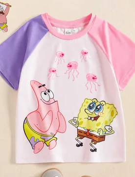 Camiseta de manga corta con estampado de dibujos animados y bloques de color para niña 6Y - Shein - FashionsVida