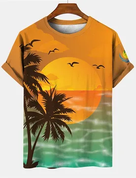 D Printed Men's Hawaiian Beach T Shirt Summer Casual Short Sleeve Round Neck Tshirts Tops Palm Tree Graphic Tee Shirts - Aliexpress - FashionsVida