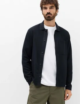 Cotton Blend Ribbed Overshirt Navy male - M&S - FashionsVida
