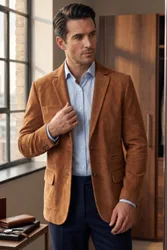 Mens Italian Rust Suede Blazer Jacket - Hollow Goat Leather - Size X-Large