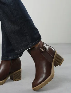 Women's 'Cirele' Chelsea Heeled Ankle Boot With Buckle Detail in Brown Size: 7 - Brown - Size: 7 - Where's That From - FashionsVida