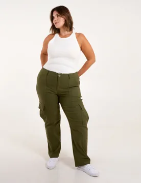 Curve Straight Leg Pocket Detail Cargo Trousers - 18/20 / KHAKI - female - Blue Vanilla - FashionsVida