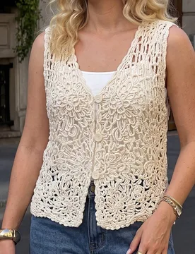 Chaleco de punto con botones casual para vacaciones de verano para mujer talla grande 2XL - Shein - FashionsVida