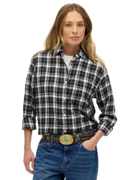 Chemise à Manches Longues Check Flannel Boyfriend Black / Ecru Check XL - Superdry - FashionsVida