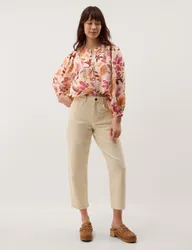 Floral Collarless Blouson Sleeve Blouse Ivory Mix female