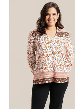 Blusa estampada con detalles en contraste - October - FashionsVida