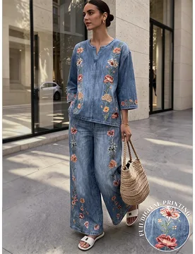 Conjunto básico de 2 piezas para mujer, atuendo azul para aeropuerto, ropa de otoño, ropa de vacaciones, moda de playa, conjunto casual, ropa para s - Shein - FashionsVida