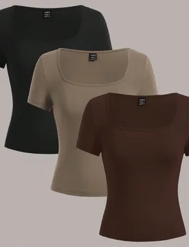 Piezas Camisetas casuales de manga corta y corte ajustado para mujer, adecuadas para el verano L - Shein - FashionsVida