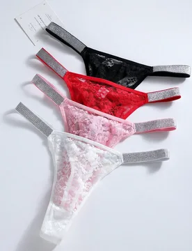 Set de 4 bragas tipo g-string de encaje, lencería sexy para mujeres L - Shein - FashionsVida