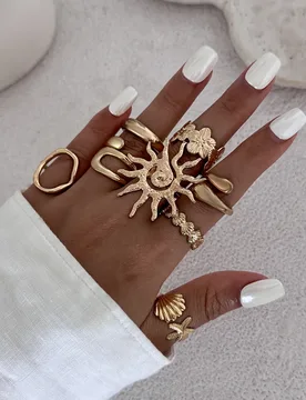 SHIXIN 8 Pcs/Set Creative Flower Sun Open Rings for Women Ocean Style Golden Starfish Scallop Adjustable Ring Lady Jewelry Gift - Aliexpress - FashionsVida
