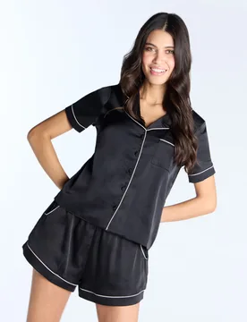 Satin Shortie Set Black female - Boux Avenue - FashionsVida