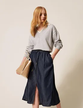 Twinset Jupe mi-longue en chambray - TWINSET - FashionsVida