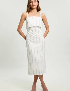 Women's Textured Pinstripe Bandeau Tailored Midi Dress in Ivory Size: 6 - Ivory - Size: 6 - Karen millen - FashionsVida
