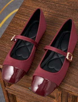 Zapatos de ballet planos versátiles con hebilla de lazo estilo preppy universitario para mujer, zapatos Mary Jane planos cómodos en color burdeos, a - Shein - FashionsVida