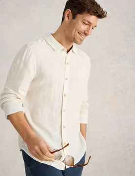 Regular Fit Pure Linen Shirt White male - White stuff - FashionsVida